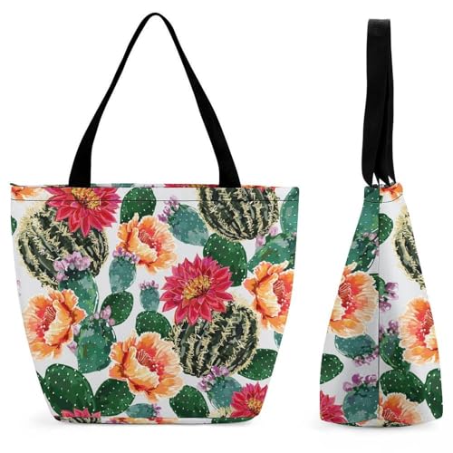 Sac à main fleurs cactus grand format pour femme idéal pour le shopping et les voyages