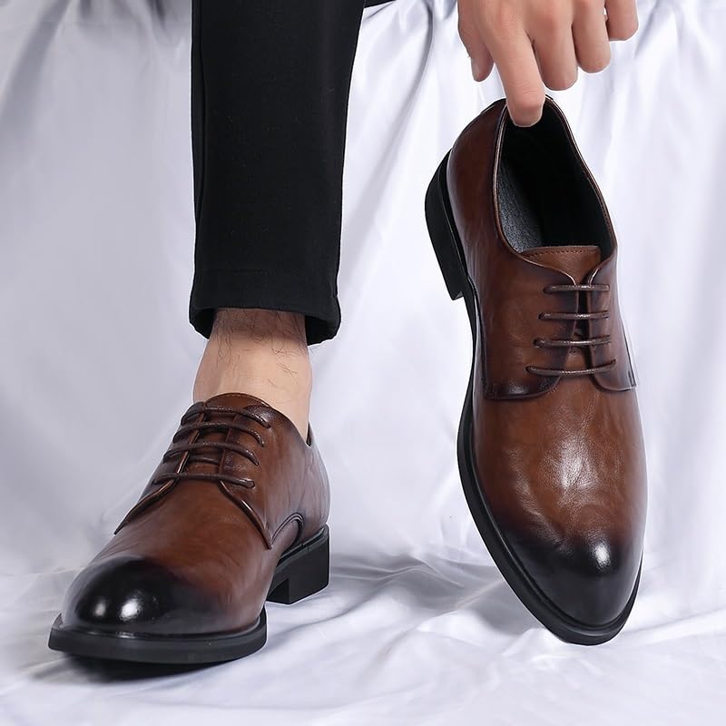 Casual Dress Shoes for Mens Formal Oxford Shoes for Men Lace Up Pointed Burnished Toe Leather Shoes Anti-Slip Rubber Sole Low Top Business2