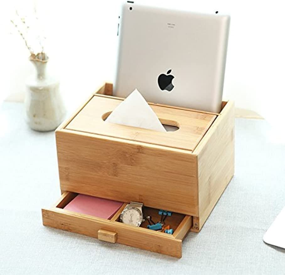 Amazon｜LLPO デコラティブ 竹製 ティッシュケース 引き出し付き