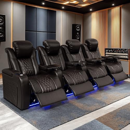 Home Theater Recliner Sofa with LED USB Cup Holders