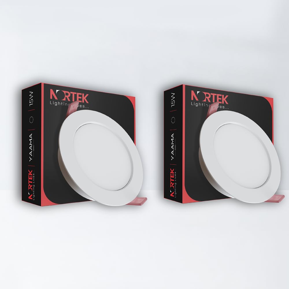 Nortek 15 Watt LED Panel Lights for Ceiling, Round Shape Downlight with Strong Metal Body, 3CCT Tunable Color, Flicker-Free False Ceiling LED Light for Home and Office, 2 Year Warranty (Pack of 2)