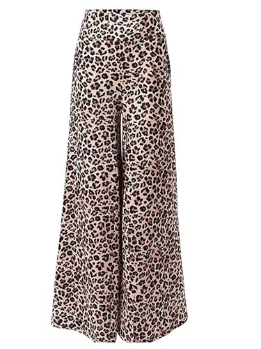 Floerns Women's Elastic High Waist Trousers Leopard Print Wide Leg Palazzo Pants4