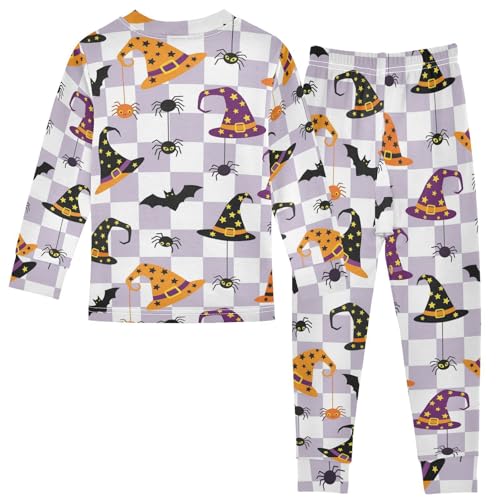 Pajama Sets Long Sleeve Halloween Hats Spiders Bats Soft Comfy Sleepwear 2 Piece PJS 3-8T3