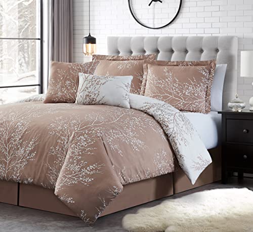 Spirit Linen 5 pcs Twin Comforter Set - Cozy Deep Sleep Microfiber Bedding Comforter Sets with Foliage Designed - Twin Bedding Sets with Pillow Shams (Taupe, Twin)