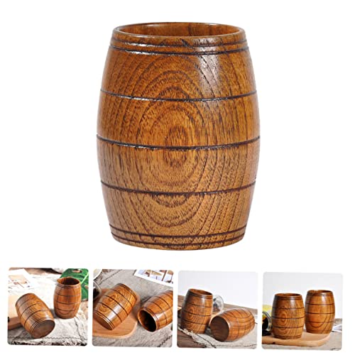 Taza de cerveza de madera natural en forma de barril tallada para bebidas frías y calientes 5