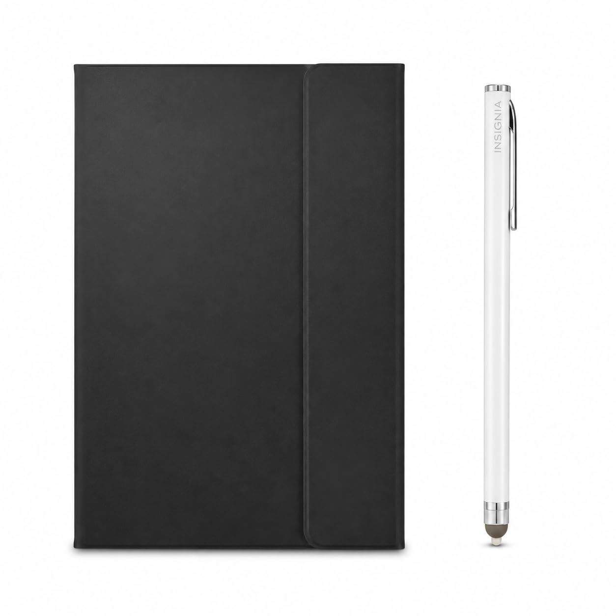 Insignia Universal Folio Case for iPad 10.2"–11" with Slim Stylus Pen, Black/White