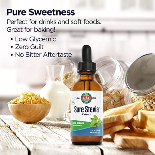 Kal Sure Stevia Extract Zero Calorie Sweetener, Low Carb, Plant Based Liquid Stevia Drops, Great Taste, Zero Sugar, Low Glycemic & Perfect For A Keto Diet, 60-Day Guarantee, Approx. 775 Servings, 4Oz #TOP2