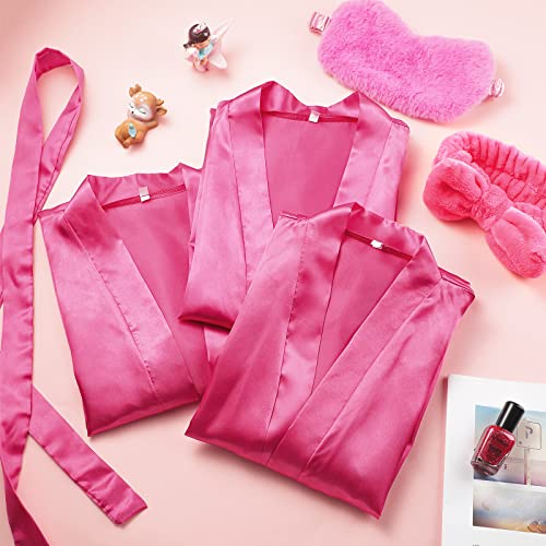 Zhanmai 18 Pcs Party Girl Robes Headband Blindfold Set Satin Spa Party Robe Plush Eye Mask Bow Headband For Kids Party Size 8 (Rose Red) #TOP2