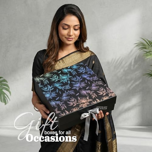 Image of RBS- LARGE Gift Box (34 x 33 x 10cm) Gift boxes for Packaging (1 Pack) Hamper Boxes for Gift Holds Upto 10 kg Gift Packing Box Gift Boxes for Gifting Hamper Box (L -Black Rainbow Floral)