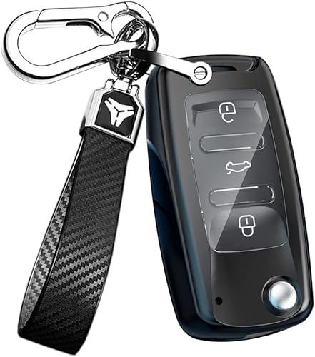 ontto Funda para llavero VW, diseño de carbono, antiarañazos, compatible con Volkswagen Jetta Golf Polo MK6 Passat Tiguan Beetle, color negro