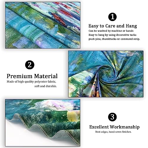 Avinyl Monet Waterlily Vintage Wall Tapestry, Green Floral Plant Art Poster For Bedroom Girls Boys, Small Nature Flower Pond Wall Hanging, Garden Watercolor Aesthetic Tapestries For Living Room Dorm Decor 39In X 51In thumb #4