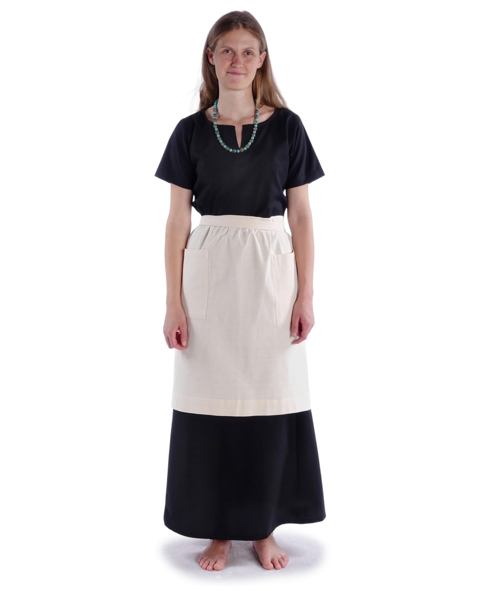 Hemad Women's Beige Condwiramurs Apron Half Length Two Pockets 100% Cotton