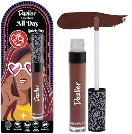 Dazller All Day Lipcolour Quick Dry|Moisturizing Kokum Butter|Non-Transfer & Smudge-proof|8hr stay|Liquid Lipstick for Women|QDLC035 Sombra|6g