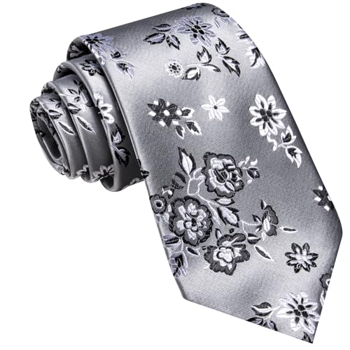 Image of Barry.Wang Flower Ties for Men Handkerchief Cufflinks Set Wedding Necktie Set Party