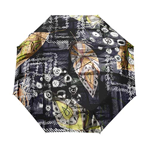 Preisvergleich Produktbild SUHETI Regenschirm Taschenschirmethnisches Boho Muster versieht an mit FedernAuf Zu Automatikwindsicherstabil