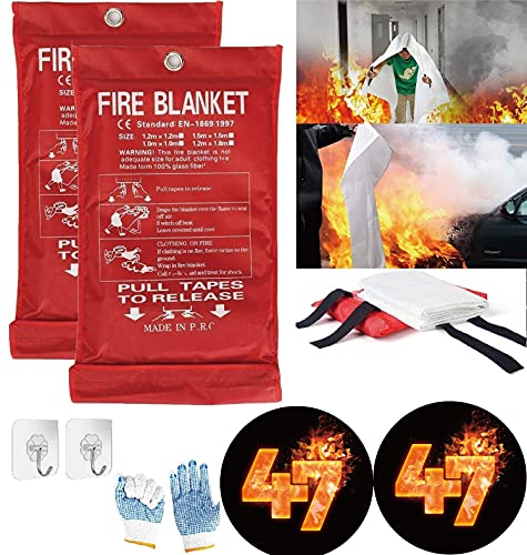 Fire Blanket For Home XL - 47 x 47 Fire Blankets Emergency For People Fire Retardant Blanket Fire Shelter Large Suppression Fiberglass Kitchen Home Restaurant House Fire Proof Survival Safety Reusable
