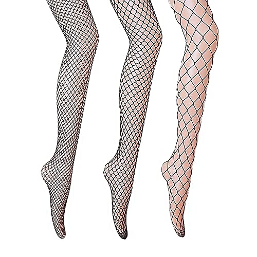 AONER ❤3 Pares Medias de Rejilla de Red Calcetines de Rejilla para Mujer Fishnet Tights Talla única Negras Cover
