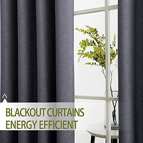 Treatmentex Grey Linen Blackout Curtains For Bedroom 63" Geometric Chevron Window Drapes Grommet Top Charcoal 2 Panels #TOP6