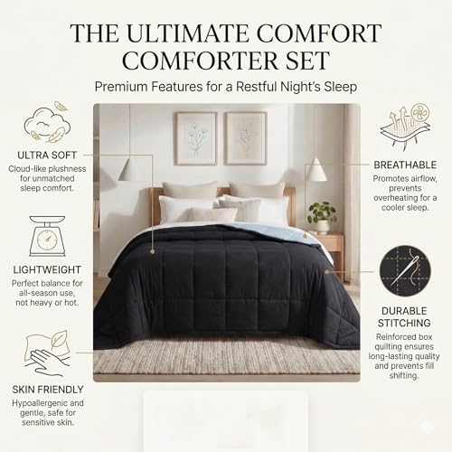 Image of VAS COLLECTIONS Reversible Single Bed Comforter 220 GSM Microfiber (60x90 Inch) | Soft Lightweight AC Comforter | All Season Quilt Duvet Blanket for Single Bed (Charcoal Black)