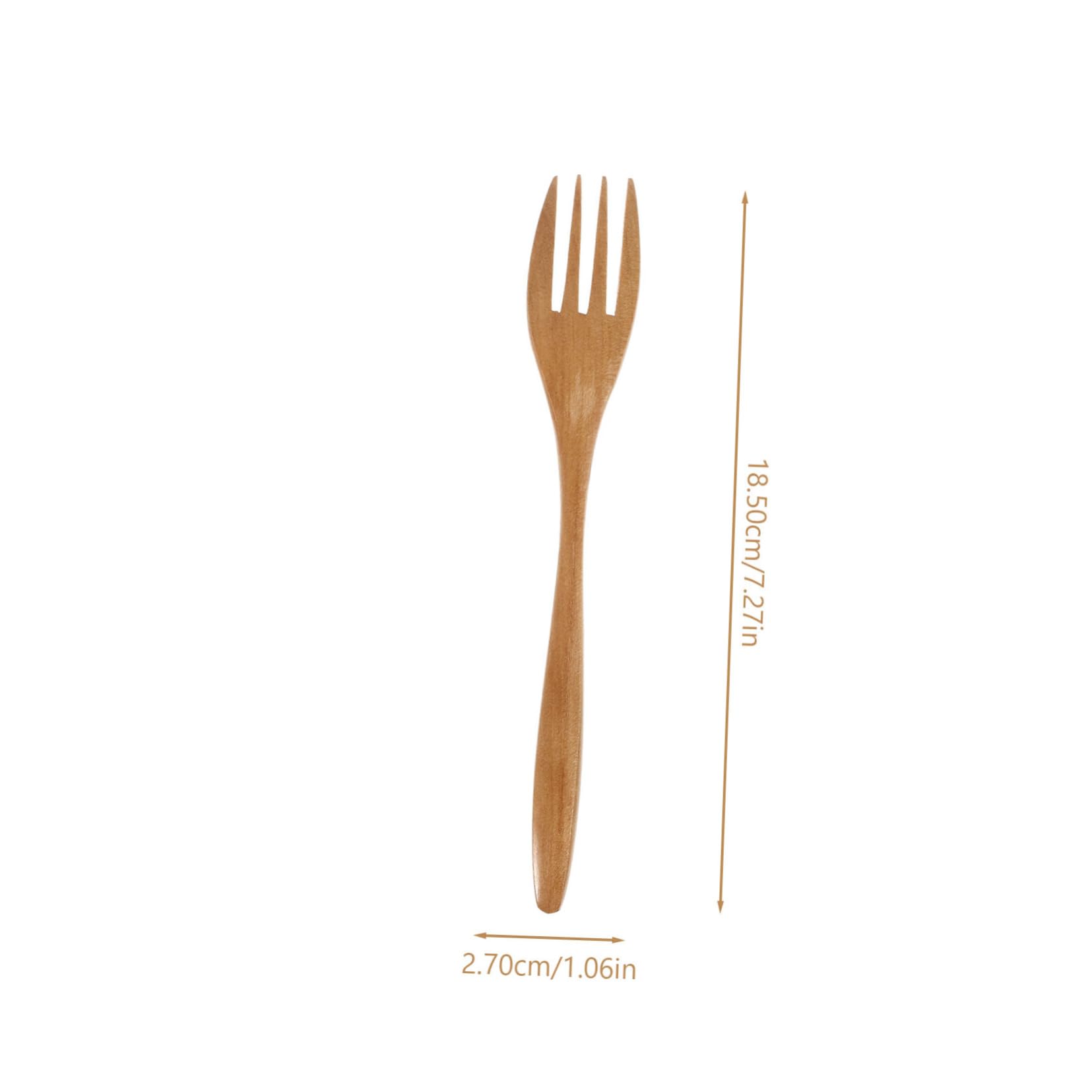 FONDOTIN 4pcs Handheld Wooden Fork Wear Resistant Salad Cooking Utensils Portable Frying Forks for Home Kitchen Buffet Use Comfortable Design Long