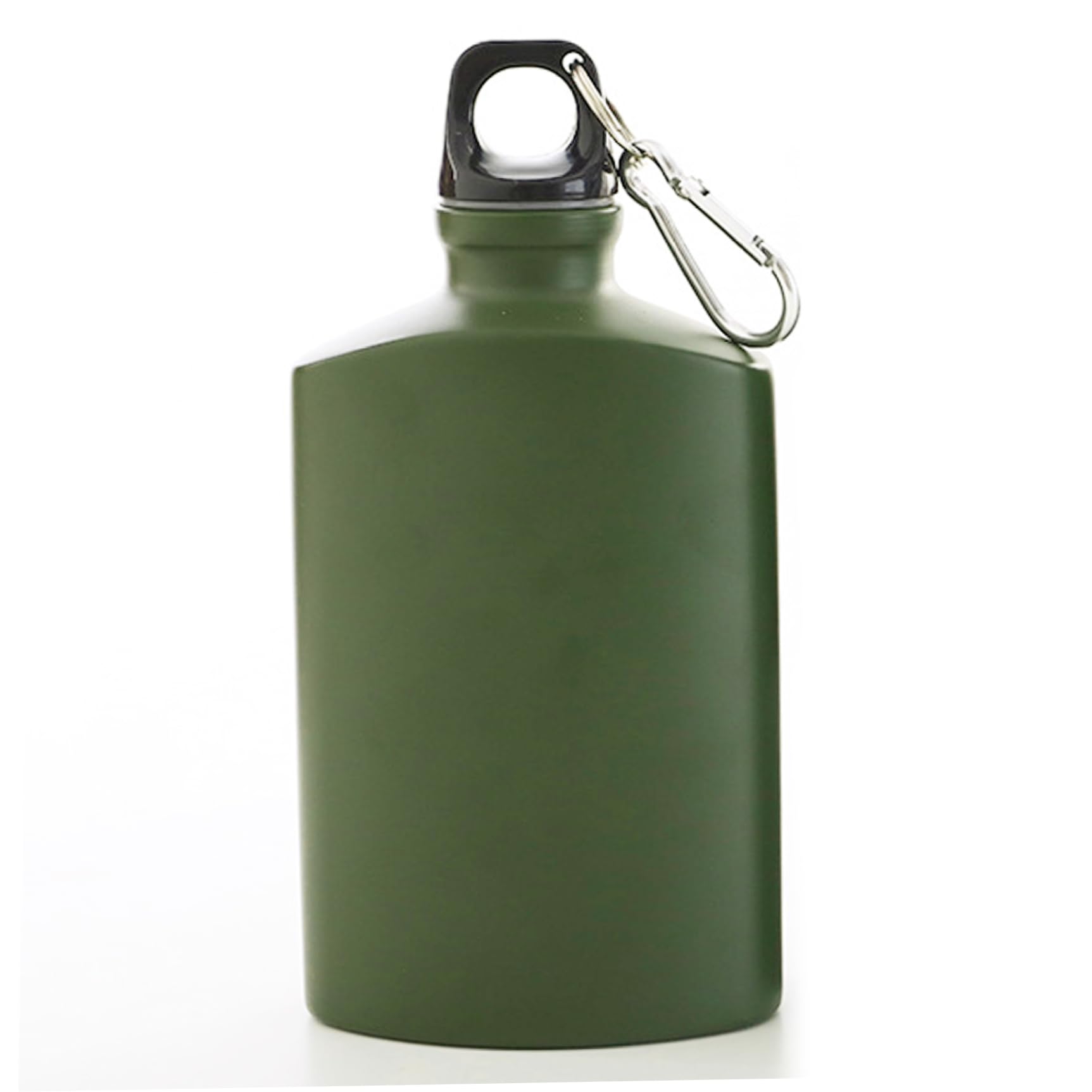 Hperu Army Green Water Canteen 500Ml 4X6 Inch Aluminium Alloy Portable Leakproof Flat Bottle With Clip For Outdoor Hiking Camping - Water Canteen