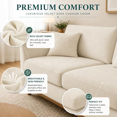 Image of Namdev Art's Velvet Sofa Cushion 21x22x5 Inch | High Density 32 Foam Seat Cushion | Soft & Comfortable Sofa Gaddi with Zip Cover | Multipurpose Cushion for Sofa Chair (Camel)