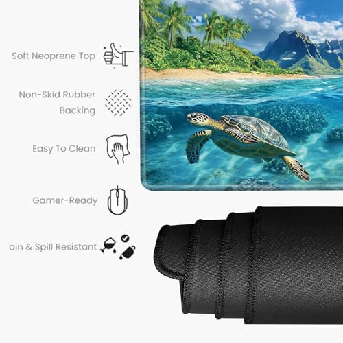 Image of Gaming Mouse Pad Sea Turtle Mousepad 24x12 Inch Desk Mat XL Long Desk Pad Non-Slip Rubber Base Computer Mat with Stitched Edges for Office Work Home Game