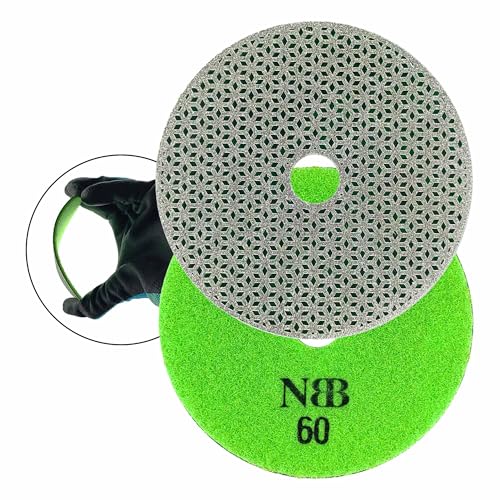 NBB Almohadilla de Pulido Diamantada, Disco de Lijado diamante Electrodepositado, en Seco y Húmedo, para pulir Granito Mármol Piedra Cerámica Azulejo Porcelana, Respaldo de Nylon, 4' 100mm (1, 60#)