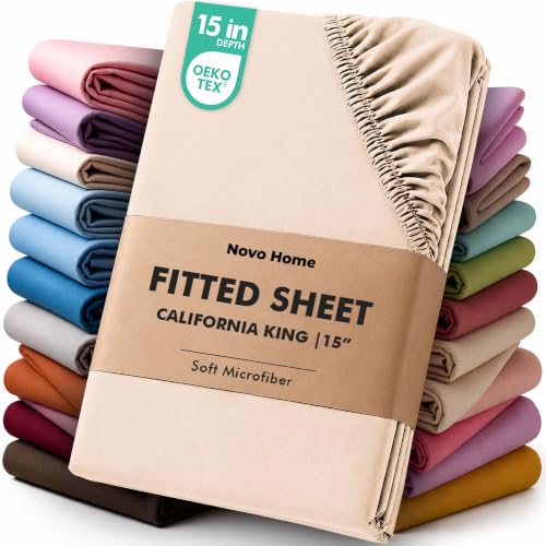 Novo Home California King Fitted Sheet Deep Pocket 15 Inch Soft Microfiber
