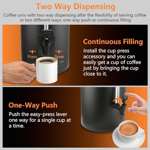 55-Cup 10L Commercial Coffee Urn, Festa Essential 750W Double Wall Large Percolate Coffee Maker Stainless Steel Hot Water Urn Dispenser with Double Dripless Faucet, Quick-Brewing for Catering, Black