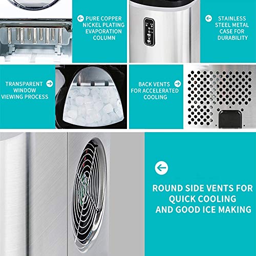 Máquina portátil fabricadora de hielo para mostrador, cubos de hielo listos en 6 minutos, produce 33 libras de hielo en 24 horas, ideal para fiestas y bebidas mezcladas, fabricadora eléctrica de hielo de 2,2 L con cuchara y canasta para hielo miniatura 5