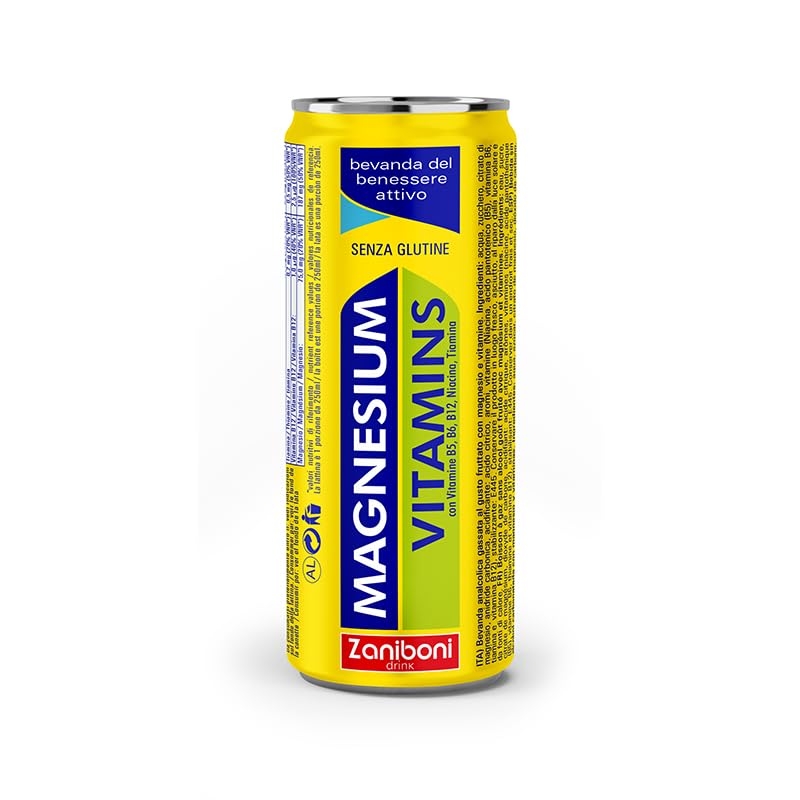 Zaniboni Drink Bevanda del Benessere Attivo Magnesium Vitamins Gusto Fruttato con Magnesio e Vitamine Confezione da 24 Lattine da 250 ml Senza Glutine Senza Caffeina Senza Taurina