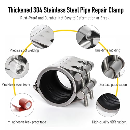 Kodilin Upgraded Pipe Repair Clamp with M1 Self-Adhesive Leak-Sealing Tape | 304 Stainless Steel Rust-Proof Emergency Pipe Repair Kit for Plastic & Metal Pipes, 3/4\"(25-28mm) - Thumbnail 3