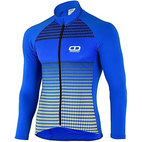 Didoo Cycling Jersey Long Sleeve Mens Running Tops Full Zipper Lightweight Breathable Moisture-Wicking Quick-Dry with 3 Rear Pockets (Blue & Yellow, M) Cover