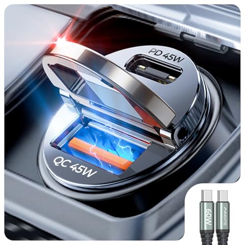 AINOPE 90W for iPhone 17 Pro Max 16 15 Super Fast Car Charger USB C, [Mini&Metal] Invisible Cigarette Lighter Adapter, Valentines Day Gifts for Him Her Samsung Galaxy S25 S24, Black