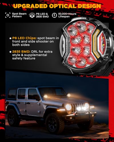 Image of Auxbeam V-Ultra Series Side Shooter Light Bar, 5Inch 172W Round Offroad Lights LED Pods 20400LM, Amber DRL & Spotlight Dual Color 270 Wider Off Road Lighting with Protective Covers, Pair