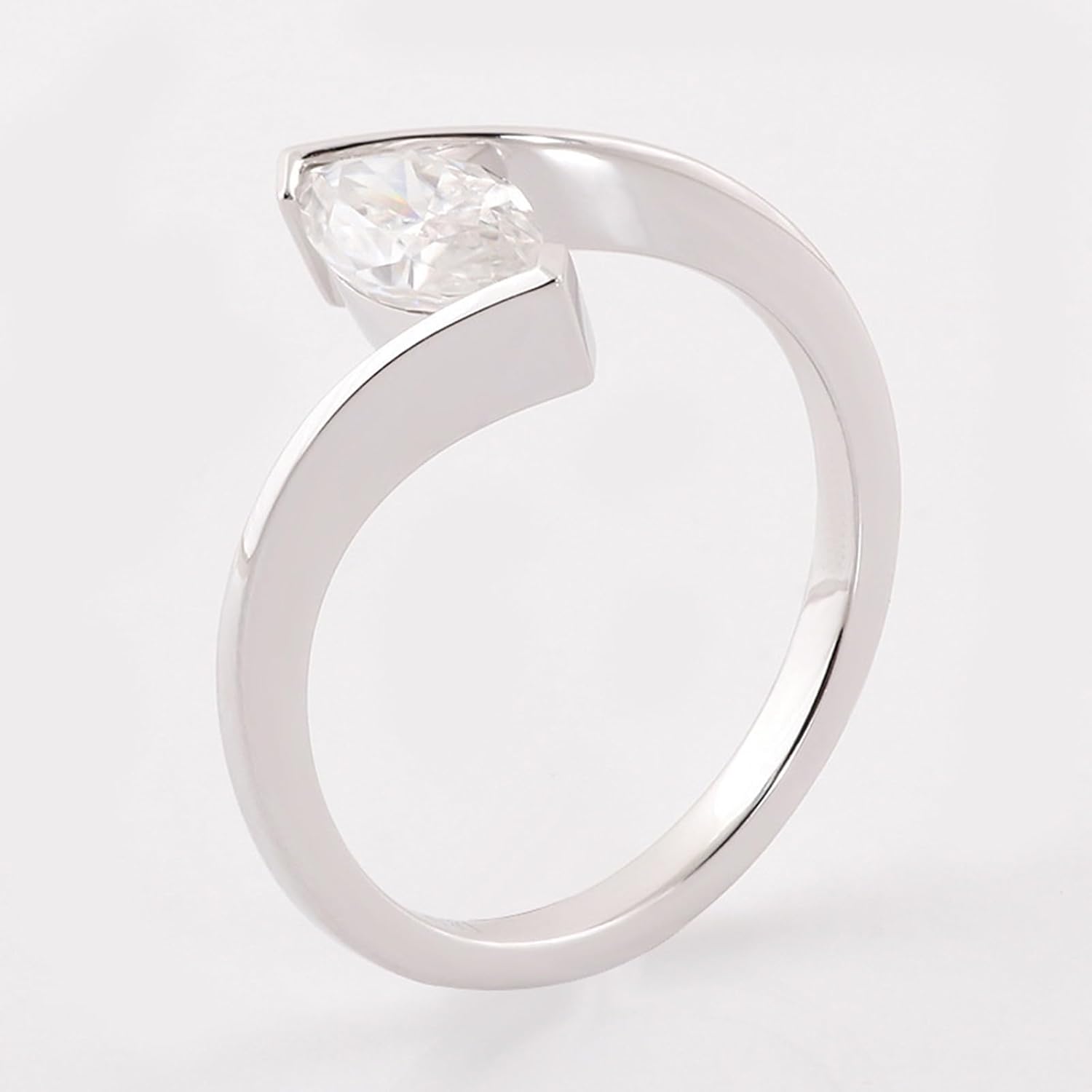 Epinki Womens Anniversary Rings 9K/14K/18K Gold Simple Solitaire Marquise Moissanite Travel Engagement Ring Size 4-12