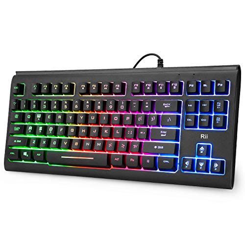 Rii Gaming Keyboard,87-Keys RGB Backlit Compact Office Keyboard,Silent Computer Keyboard for Working or Primer Gaming,USB Wired Keyboard for Laptop,PC,Windows,Mac