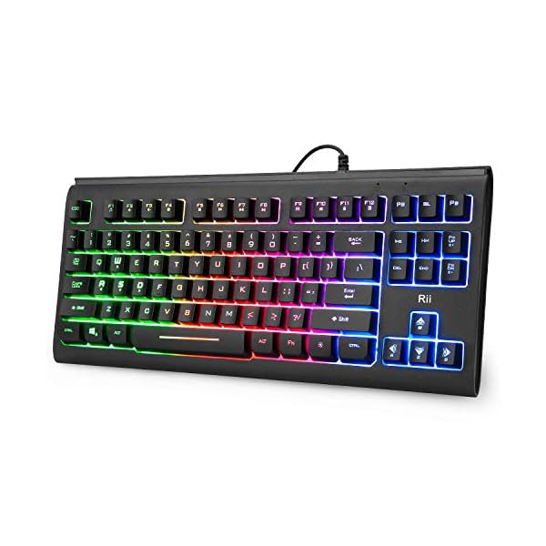 Rii Gaming Keyboard,87-Keys RGB Backlit Compact Office Keyboard,Silent Computer Keyboard for Working or Primer Gaming,USB Wired Keyboard for Laptop,PC,Windows,Mac