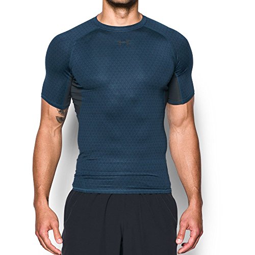 Under Armour Men's HeatGear Armour Printed Short Sleeve Compression Shirt,True Ink (918)/Anthracite, Large