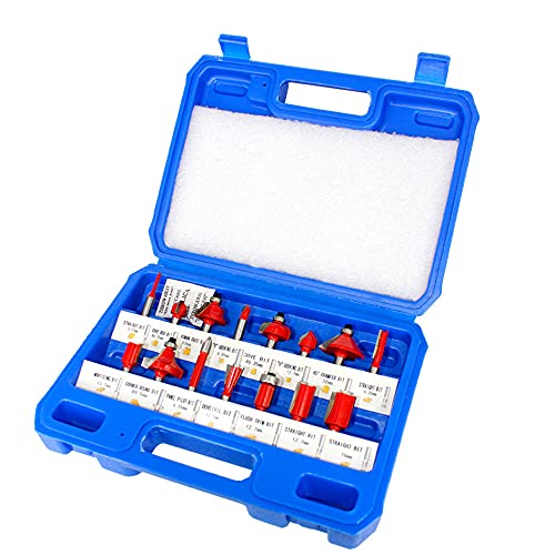 Router Bit Set 15 Piece 1/4 Inch Shank with Carry Storage Case Woodwork Tools Kit Milling Cutter for Commercial Users and Beginners Woodworking,Home Improvement