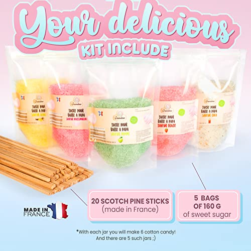 GREENDOSO® Candy Floss Sugar For Machine (5x160g) - Pack of 5 Flavours (Strawberry/Cola/Apple/Marshmallow/Vanilla) - Natural Colourings & Flavours - 20 Sticks - MADE IN FRANCE - Image 5