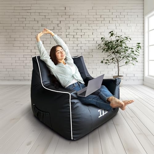 Gaming Bean Bag Chair - Bean Bag Cover, Adults, Water Resistant, Faux Leather, Headphone Holder, Carry Handle, Pocket - Filling Sold Separately - Image 6