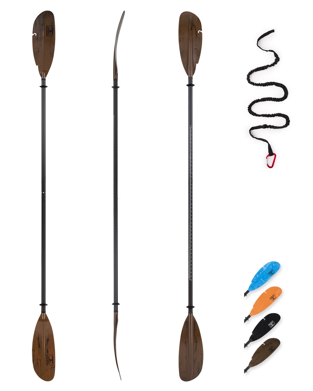 OCEANBROAD Carbon Fishing Kayak Paddle Shaft - 98in/250cm Carbon Fiber Shaft Paddles Kayaking Fishing Oar with Paddle Leash