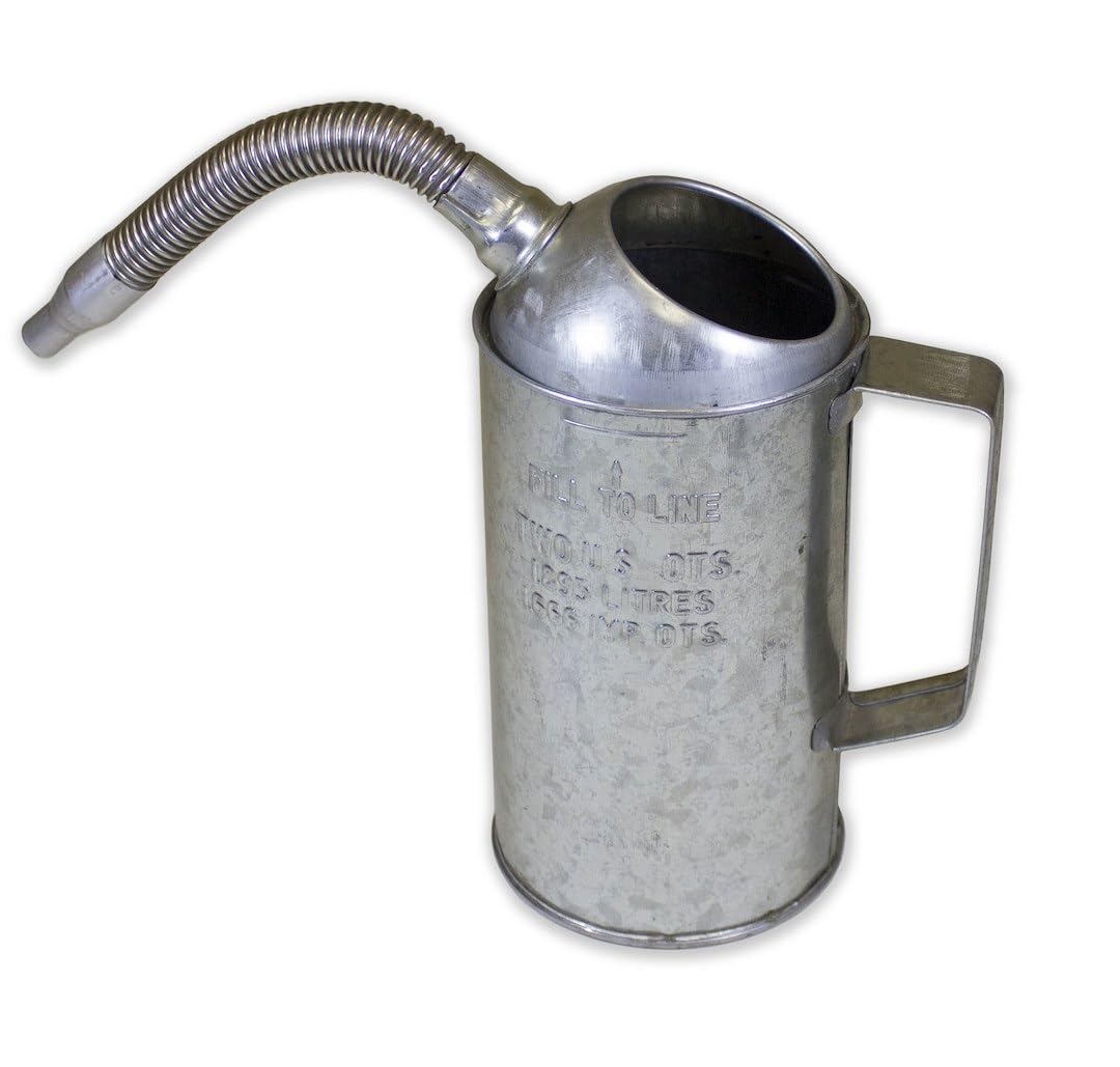 WirthCo 94486 Funnel King - Lata de medición de 2 cuartos con boquilla flexible, galvanizada, resistente, color plateado