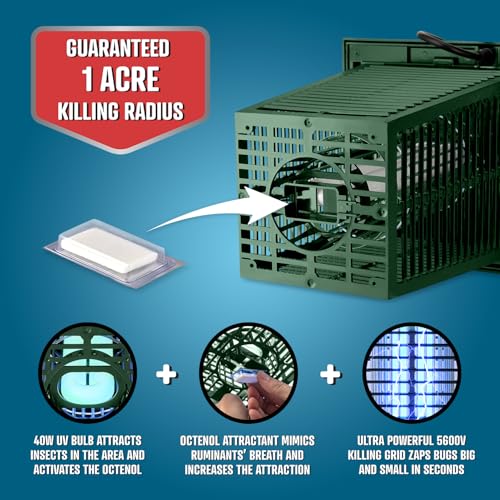 Image of Flowtron Electric Bug Zapper, 1 Acre Outdoor, 40W UV, 5600V Zap, Green