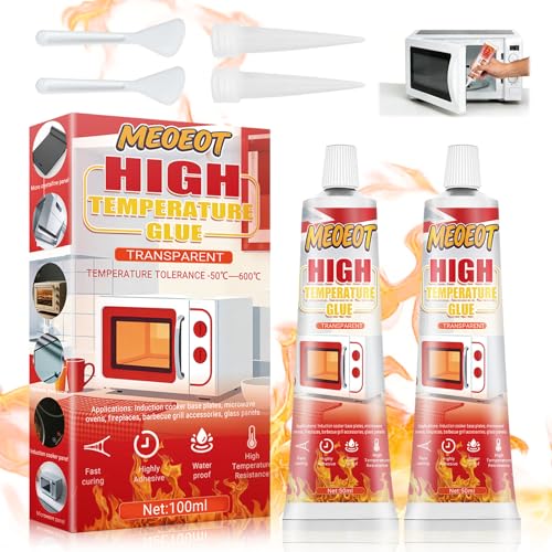 Meoeot 100ml Hochtemperaturkleber Transparenter Hochtemperatur Klebstoff Hitzebeständiger Kleber Hitzebeständig über 600C Ideal für Haushalt Backöfen Glas Elektroherde Herdplatten Kamine