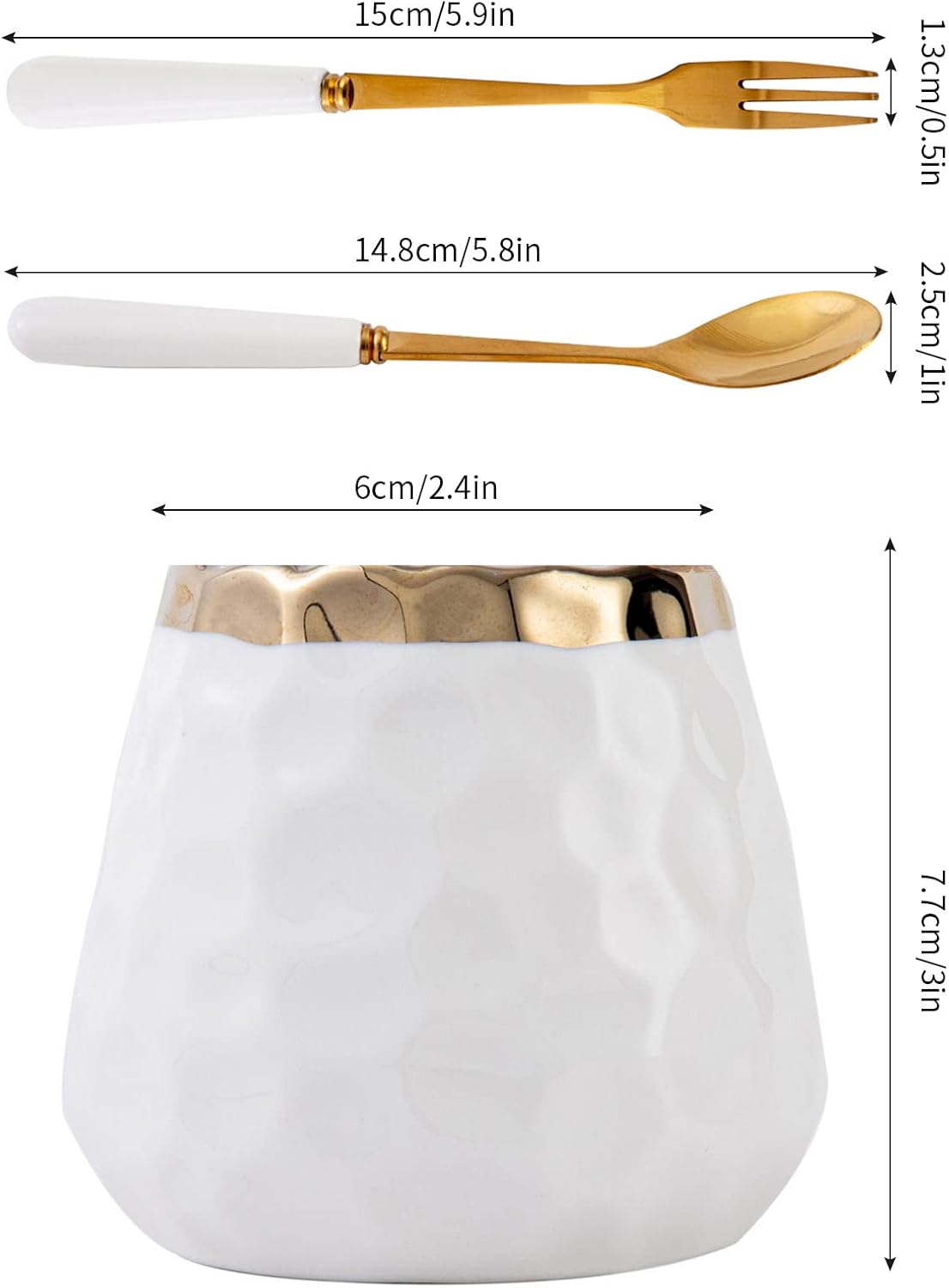 Coffee Spoon Set,Ceramic Jar with 8 Small Spoons for Coffee,Tea,Ice Cream,Cake,Flatware Set (White gold jar+8 spoons) image 5 of 7 B0BYP596PZ