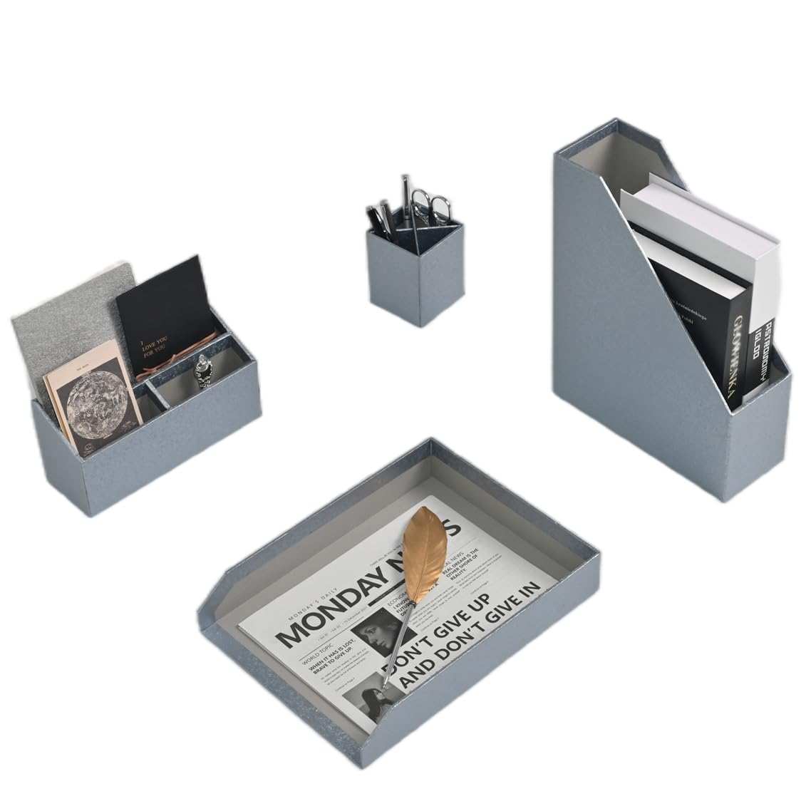 Photo 1 of Silver White 4 Piece Desk Organizer Set, Office Desk Accessories and Workspace Organizers