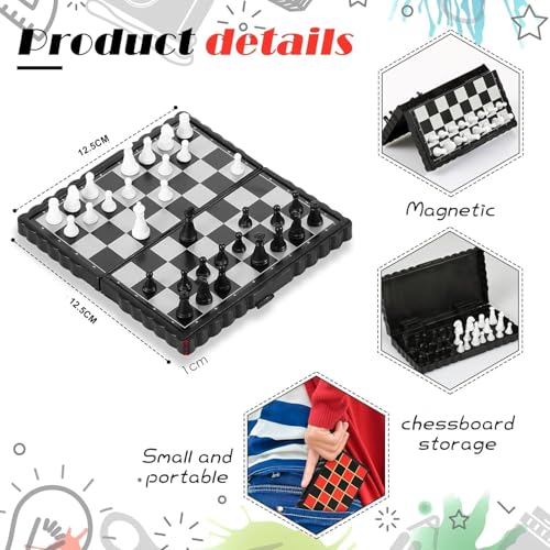 Image of Amitasha Magnetic Chess Board 5 Inch Mini Folding Board Game - Pieces Storage Portable Travel Chess Game - Beginner Chess Set for Kids, 6 up Ages